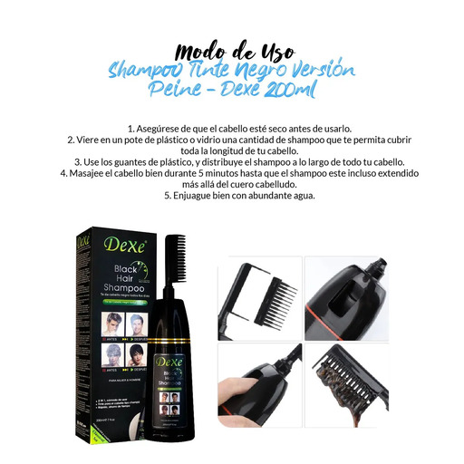 Shampoo Tinte Negro Versión Peine Dexe 200ml